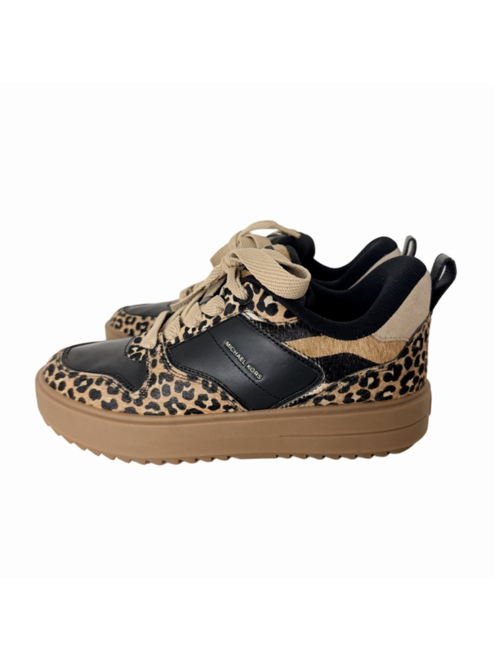 Michael Kors Calf Hair Leopard Print Rumi Lace-Up Platform Sneakers Size 7